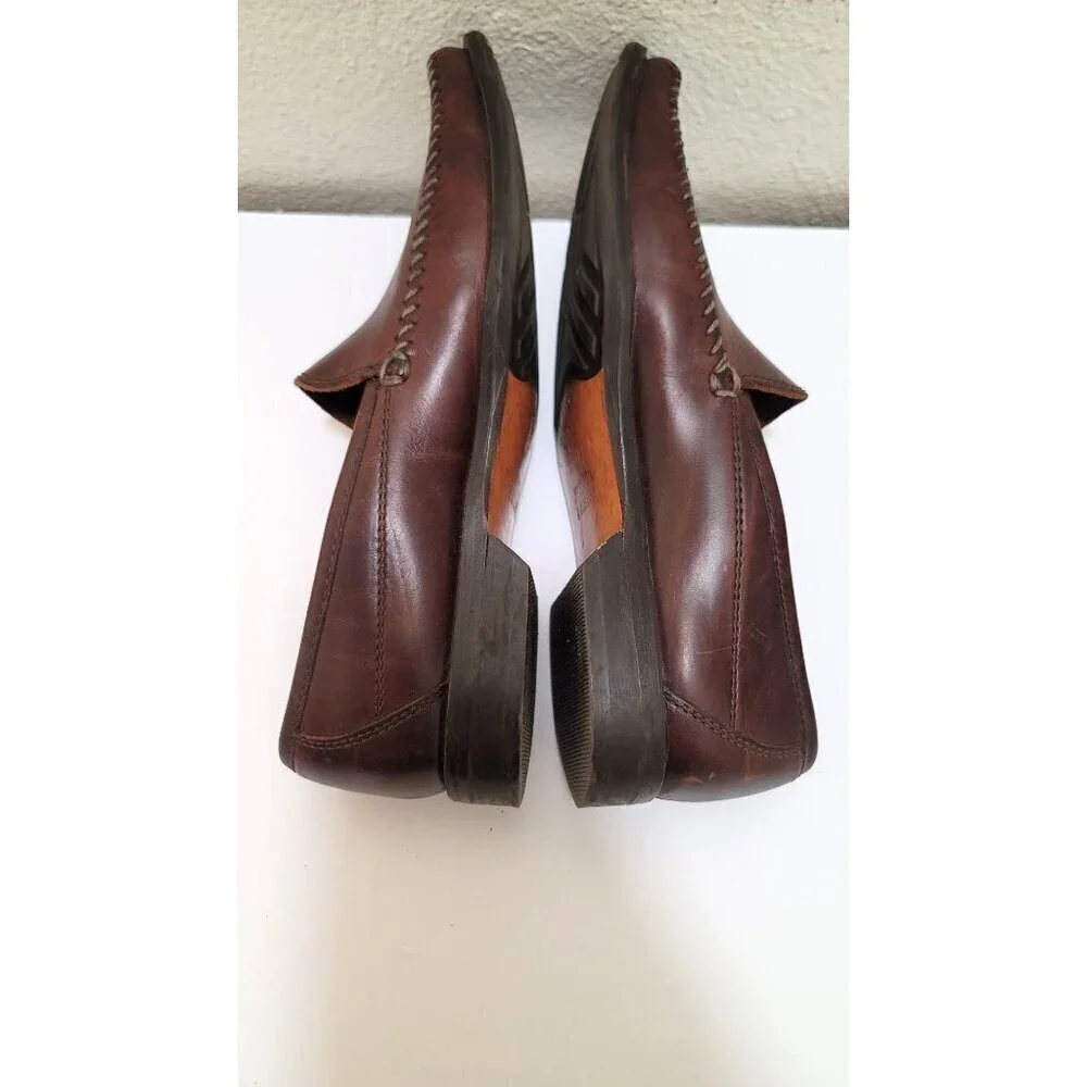 Johnston & Murphy Leather Loafers Mens 9.5M Brown Mahogany Slip On Moc Toe Shoes